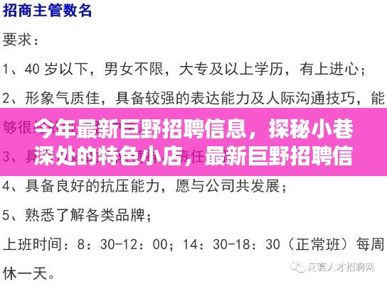 最新巨野招聘信息大揭秘，探秘小巷深處的特色小店！