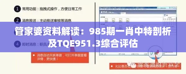 管家婆資料解讀：985期一肖中特剖析及TQE951.3綜合評(píng)估