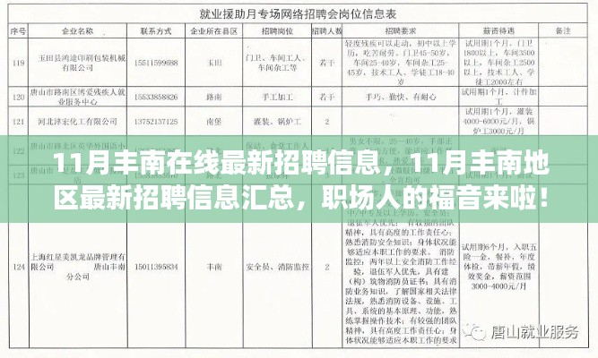 11月豐南在線最新招聘信息匯總，職場(chǎng)人的福音