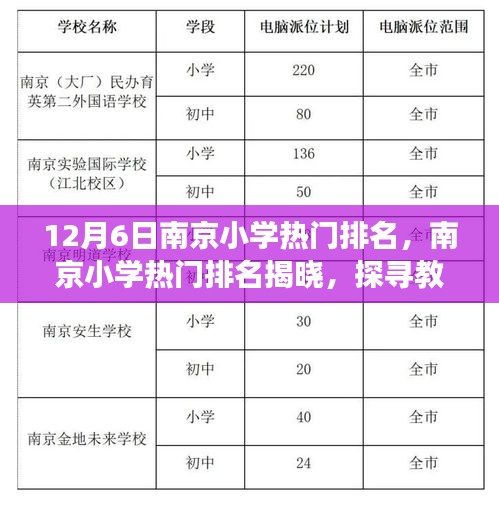 南京小學(xué)熱門排名揭曉，探尋教育璀璨明珠（最新12月6日版）