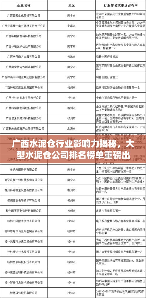 廣西水泥倉(cāng)行業(yè)影響力揭秘，大型水泥倉(cāng)公司排名榜單重磅出爐！