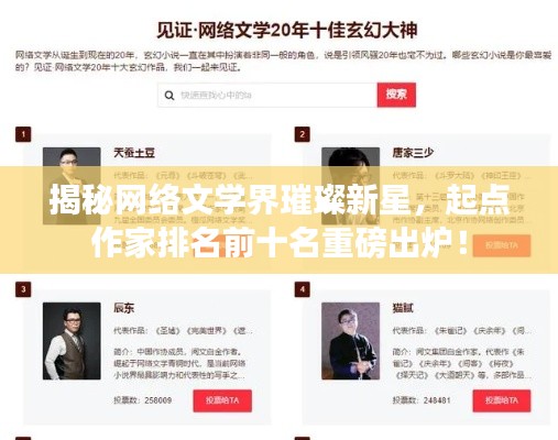 揭秘網(wǎng)絡(luò)文學(xué)界璀璨新星，起點(diǎn)作家排名前十名重磅出爐！